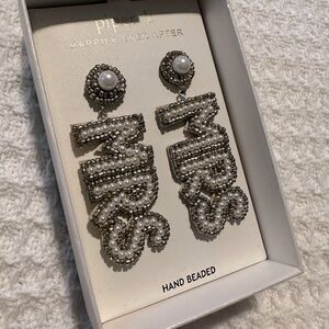 Piper Silver and White Beaded 'MRS' Earrings